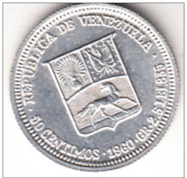 VENEZUELA 1960. 50 CENTIMOS.PLATA  .TIPO BOLIVAR.NUEVA SIN CIRCULAR   CN 4507 - Venezuela