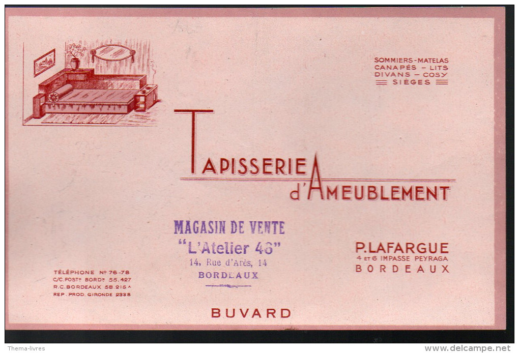 Buvard TAPISSERIE D'AMEUBLEMENT , Lafargue, Bordeaux (PPP3224) - L