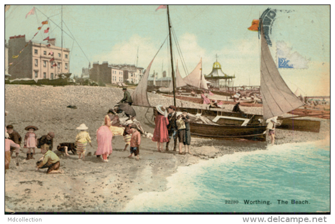 GB WORTHING / The Beach / COLORED CARD - Worthing