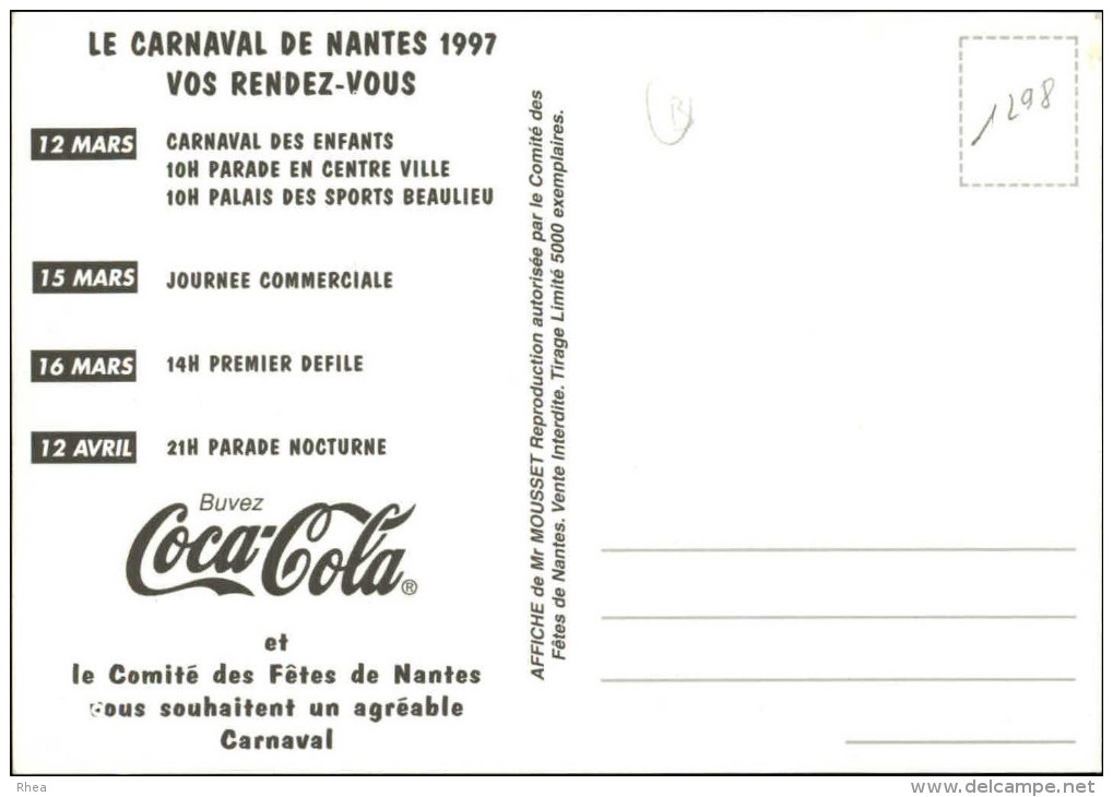 PUBLICITES - COCA COLA - MI CAREME De NANTES - Arlequin - Advertising