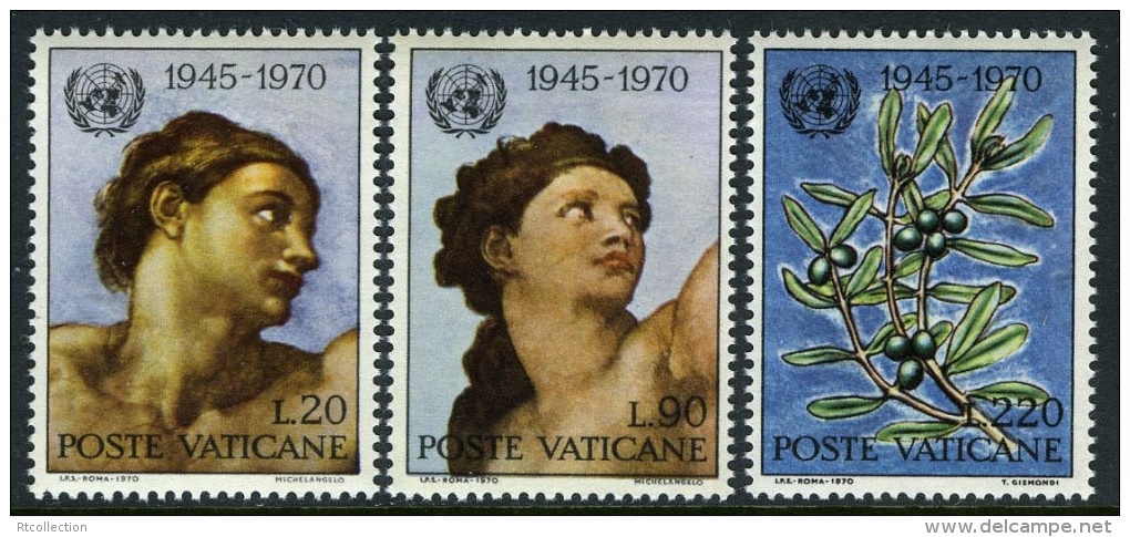 Vatican City 1970 25th Anniversary UNO United Nation Adam Eve Michelangelo Olive Art Organizations Stamps MNH Mi 569-571 - UNO