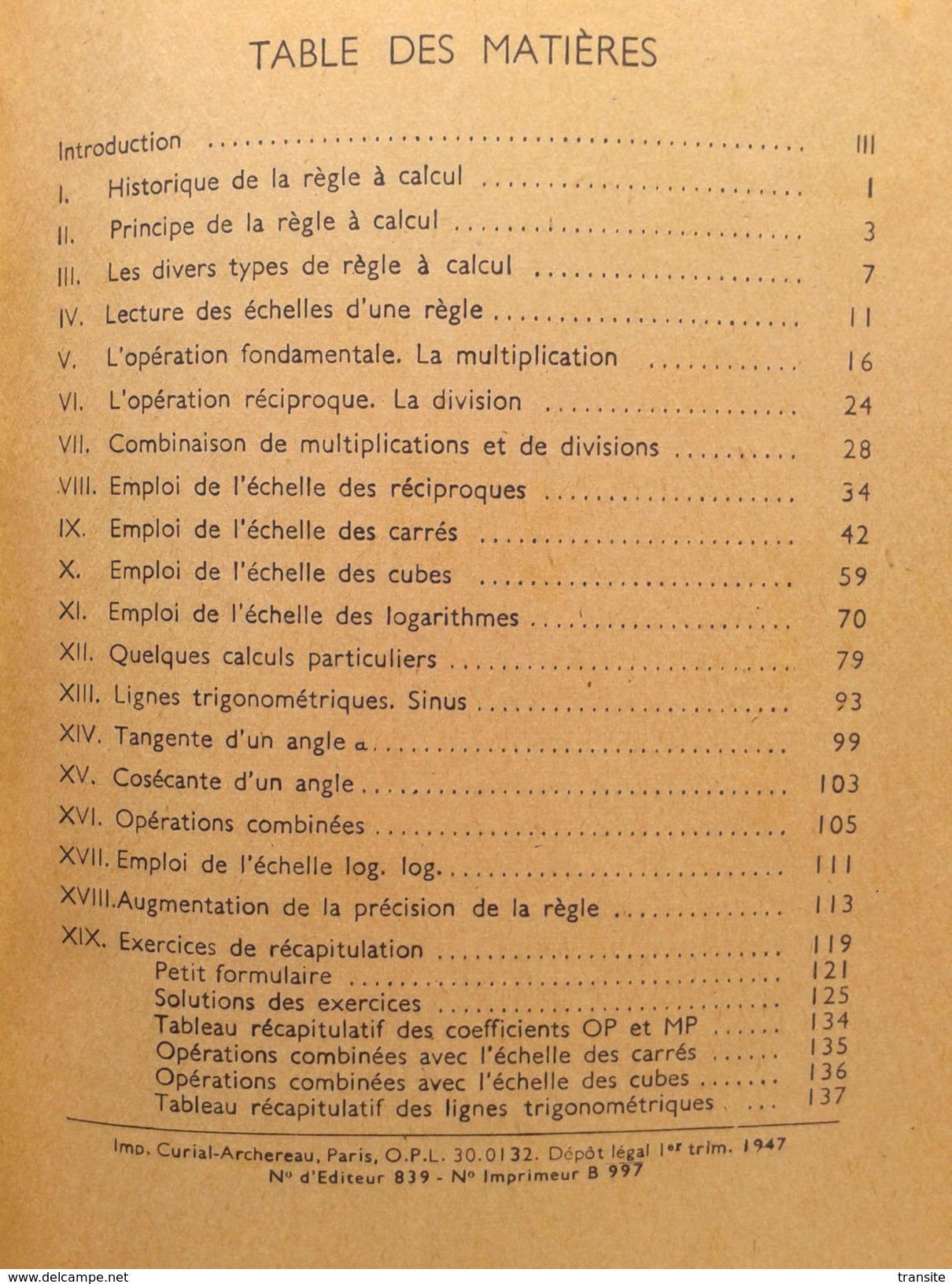 La règle à calculer par Raymond Dudin 1947