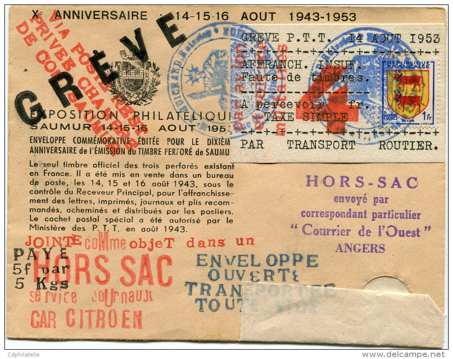 FRANCE GREVE DE SAUMUR LETTRE HORS SAC AVEC GRIFFE ROUGE "VIA POSTE REST. PRIVEE CHAMBRE DE COM. SAUMUR" +.............. - Dokumente