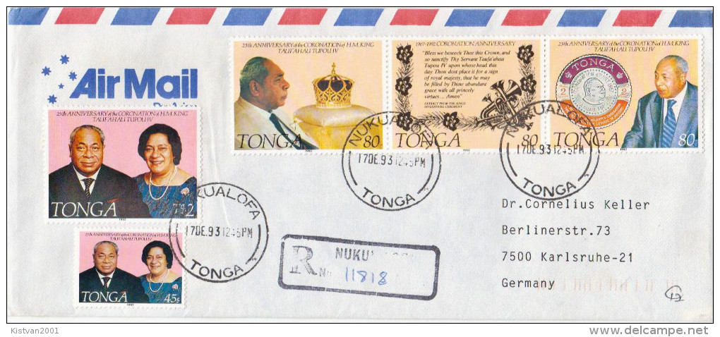 Postal History Cover: Superb Tonga R Cover With 25th Anniversary Of The Coronation Of King Taufa'ahau Tupou IV Set - Königshäuser, Adel