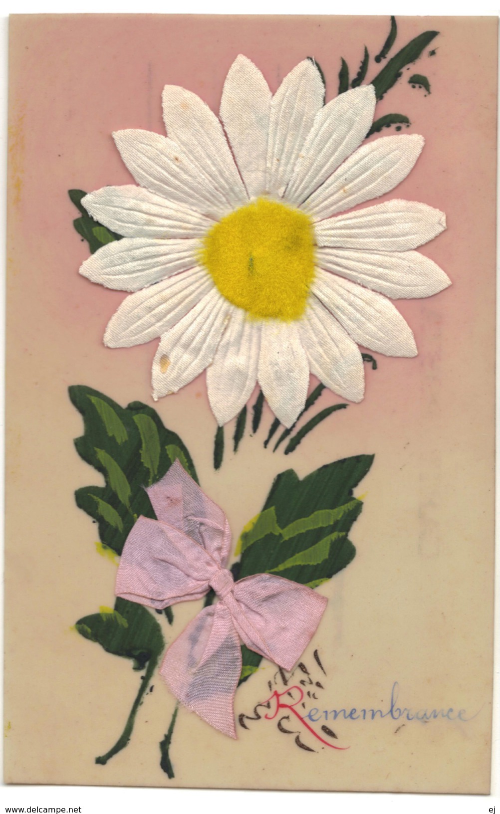 Rememberance - See-through -white Daisy Fabric Petals, Fabric Pink Bow - Retro - Unused - Other & Unclassified