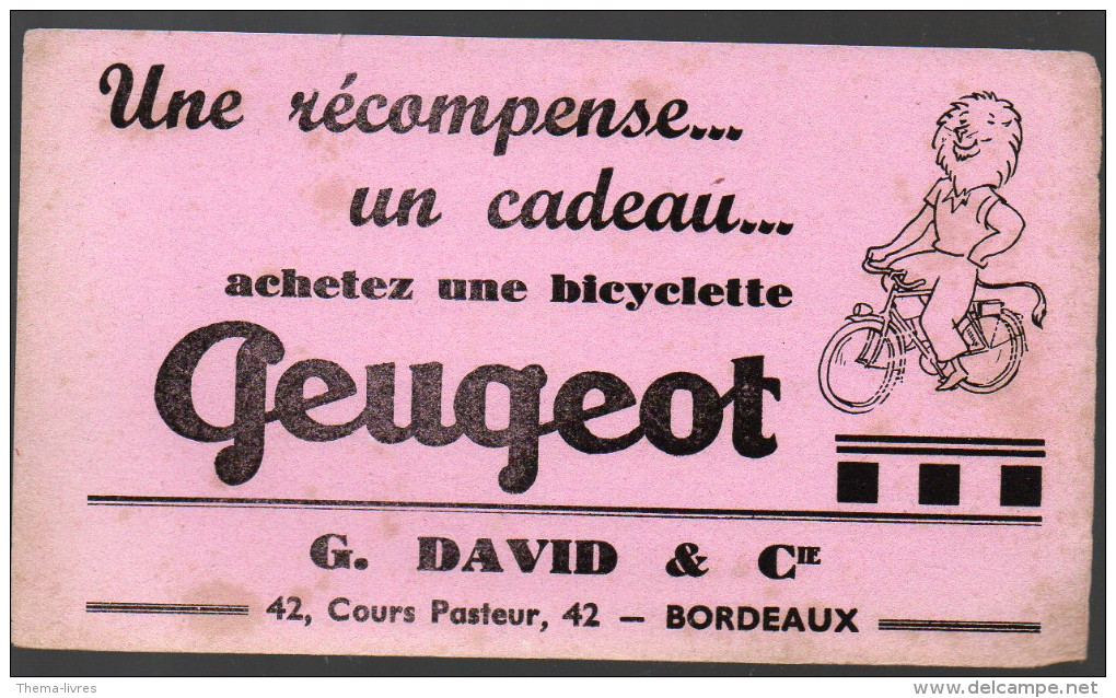Buvard Bicyclette PEUGEOT : David, Bordeaux (PPP3232) - P