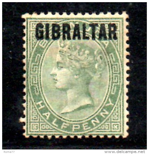 T185 - GIBILTERRA 1886 , 1/2 Penny Verde N. 1  * . Linguella Forte - Gibilterra