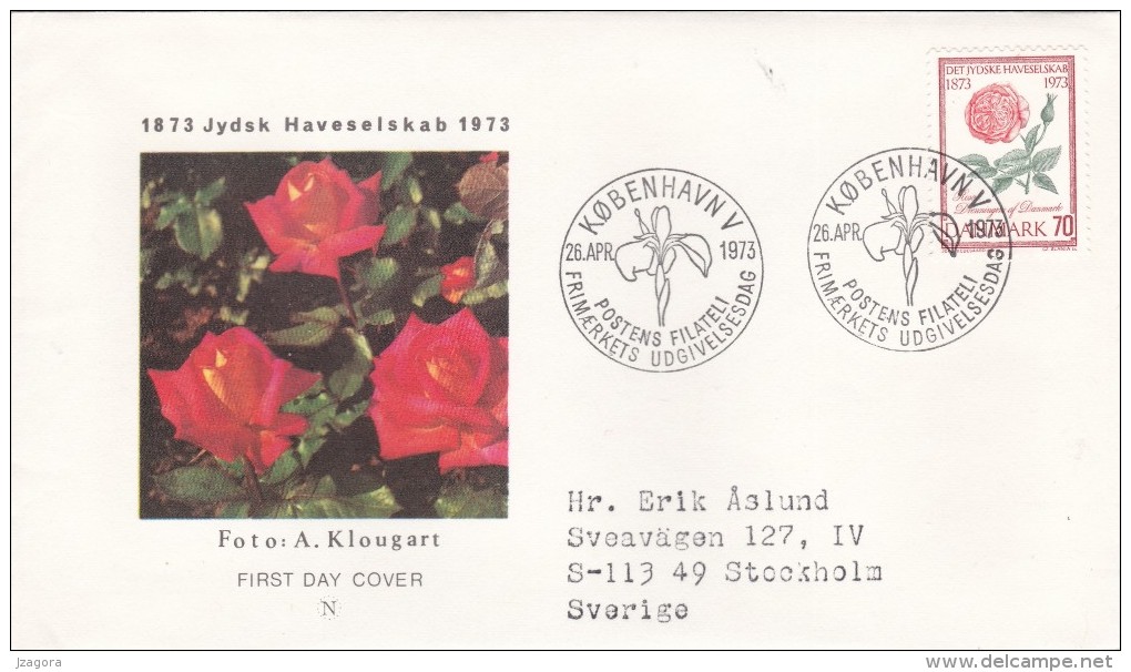 ROSE  "QUEEN OF DENMARK"  DANMARK  DENMARK DÄNEMARK1973  MI 544 FDC CENT. OF JUTLAND HORTICULTURAL SOCIETY Slania Roses - Rosen