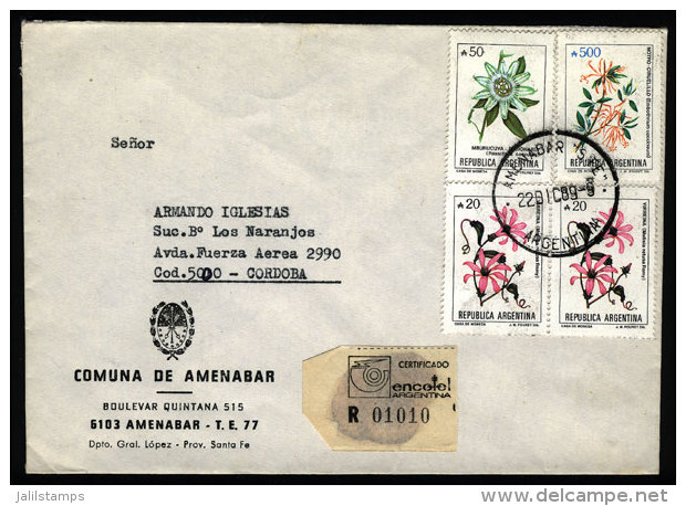Registered Cover Mailed On 22/DE/1989 With Postmark Of "AMENABAR" (Santa Fe) To Córdoba, With INFLA Postage... - Brieven En Documenten