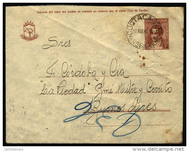 Stationery Envelope Sent From "COCTACA" (Jujuy) To Buenos Aires On 17/AP/1945, VF Quality. - Brieven En Documenten