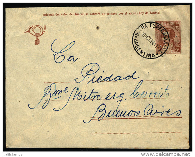 5c. Moreno Stationery Envelope Mailed On 10/OC/1944, With Postmark Of BUENA ESPERANZA (San Luis), VF Quality - Brieven En Documenten