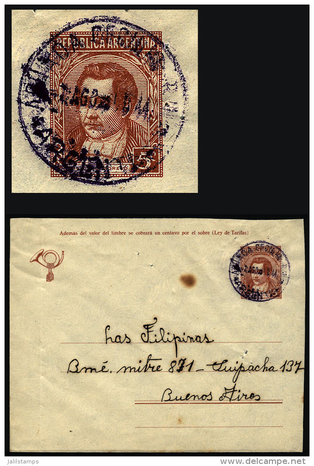 Stationery Envelope Mailed On 2/AU/1944, With Postmark Of AGUADA CECILIO (Rio Negro), VF Quality - Brieven En Documenten