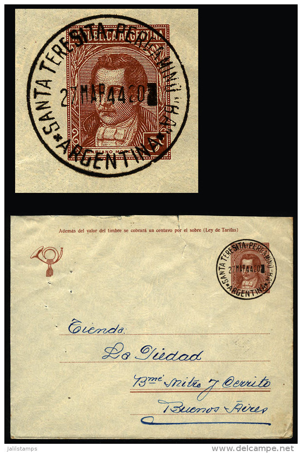 Stationery Envelope Sent From "SANTA TERESITA - PERGAMINO" (Buenos Aires) To Buenos Aires City On 27/MAR/1944, VF... - Brieven En Documenten