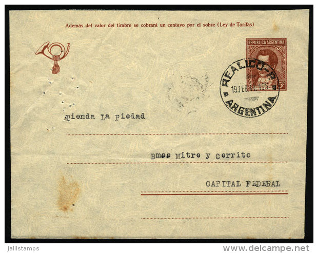 Stationery Envelope Sent To Buenos Aires On 13/FE/1944 With Postmark Of "REALICO" (La Pampa), VF Quality - Briefe U. Dokumente