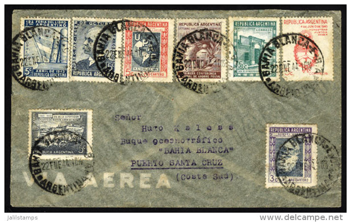 Airmail Cover Sent From Bahía Blanca To PUERTO SANTA CRUZ On 22/JA/1944, With Arrival Backstamp, VF Quality,... - Briefe U. Dokumente