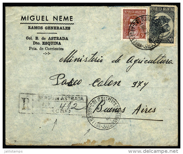 Registered Cover Sent From "COLONIA BERON DE ASTRADA" (Corrientes)to Buenos Aires On 13/OC/1942, VF Quality - Brieven En Documenten