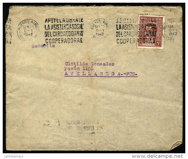 Cover Mailed On 25/SE/1942, With Slogan Cancel About Social Aid For People With Heart Diseases (topic Medicine,... - Brieven En Documenten