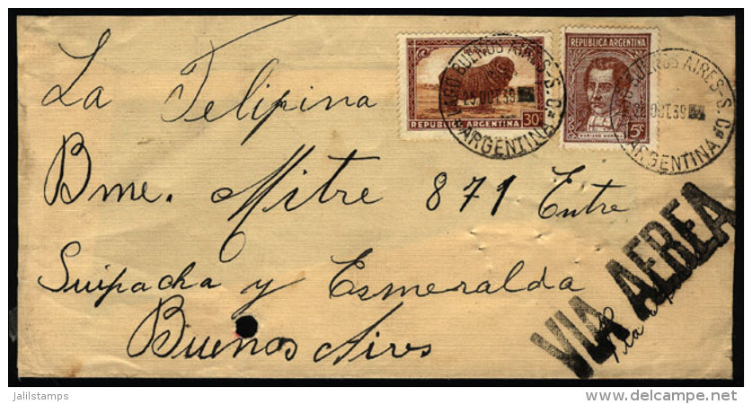 Airmail Cover Sent From "LAGO BUENOS AIRES" (Santa Cruz) To Buenos Aires On 25/OC/1939, VF Quality - Brieven En Documenten