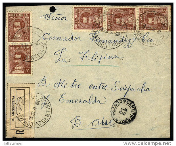 Front Of Registered Cover Sent From "COMANDANTE LEAL" (La Rioja) To Buenos Aires On 28/JUL/1939, Minor Defects. - Brieven En Documenten