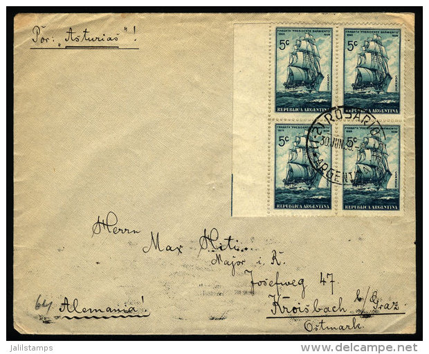 Cover Sent From Rosario To Graz (Austria, At The Time Annexed To Germany) On 30/JUN/1939, Franked With Block Of 4... - Brieven En Documenten