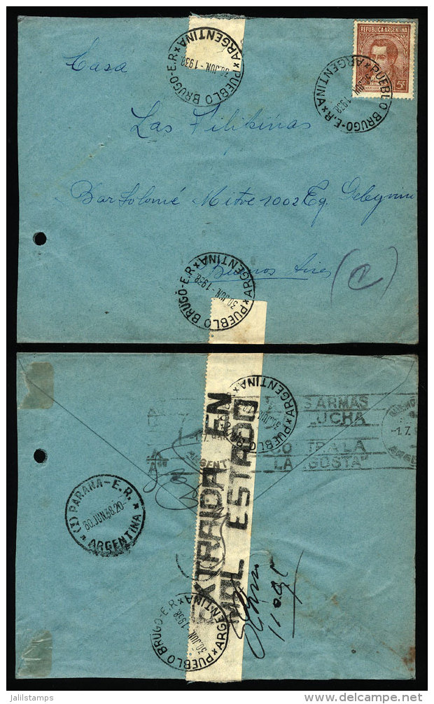 Cover Sent To Buenos Aires On 30/JUN/1938 With Postmark Of "PUEBLO BRUGO" (Entre Rios), With An Official Seal Made... - Brieven En Documenten