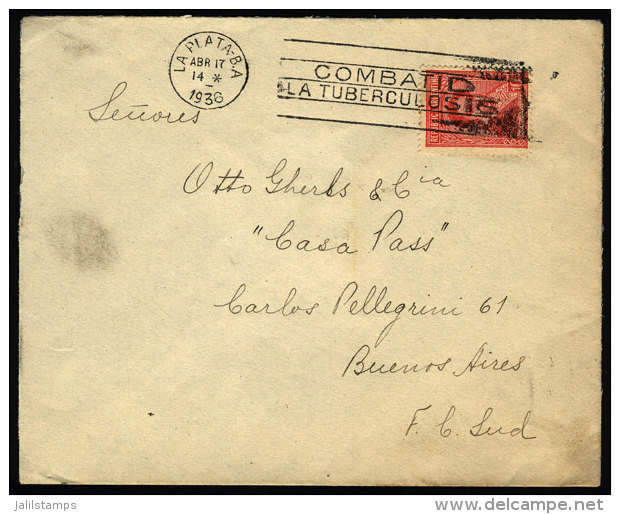 Cover Sent From La Plata To Buenos Aires On 17/AP/1936, With Slogan Cancel Topic TUBERCULOSIS, VF Quality - Lettres & Documents