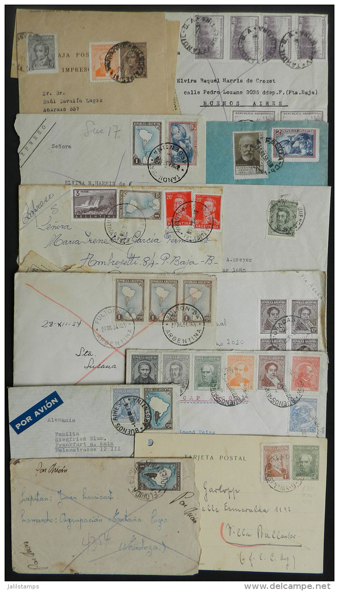 45 Covers And Postcards Mailed Between 1936/1958, Postages With Stamps Of The Proceres &amp; Riquezas I, Wide Range... - Brieven En Documenten