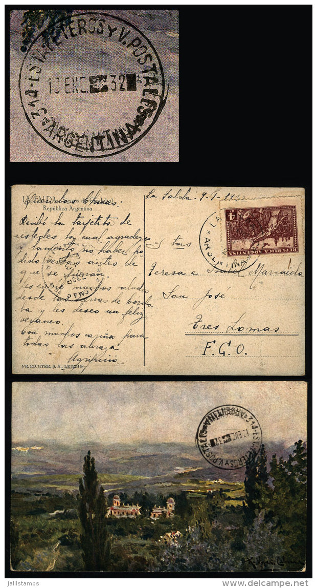 Postcard Franked With 4c. Revolution (GJ.680) And Sent From La Falda To Tres Lomas On 9/JA/1932, On Back Cancelled... - Brieven En Documenten