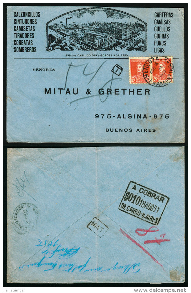 Cover With Advertising Corner Card Of A Textile Factory, Sent From Mendoza To Buenos Aires On 16/AU/1931, Postage... - Brieven En Documenten