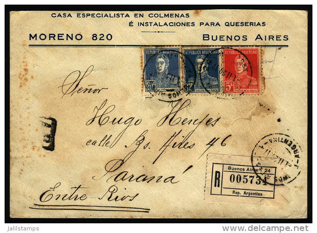 Cover With Corner Card, Sent From Buenos Aires To Paraná On 1/NO/1929, Franked With 5c, 12c And 20c. San... - Brieven En Documenten