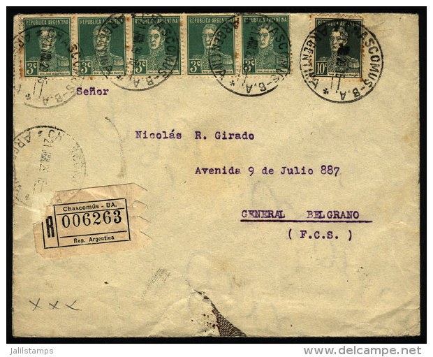 Registered Cover Sent From "CHASCOMUS" To General Belgrano (Buenos Aires) On 21/JUN/1929 - Brieven En Documenten