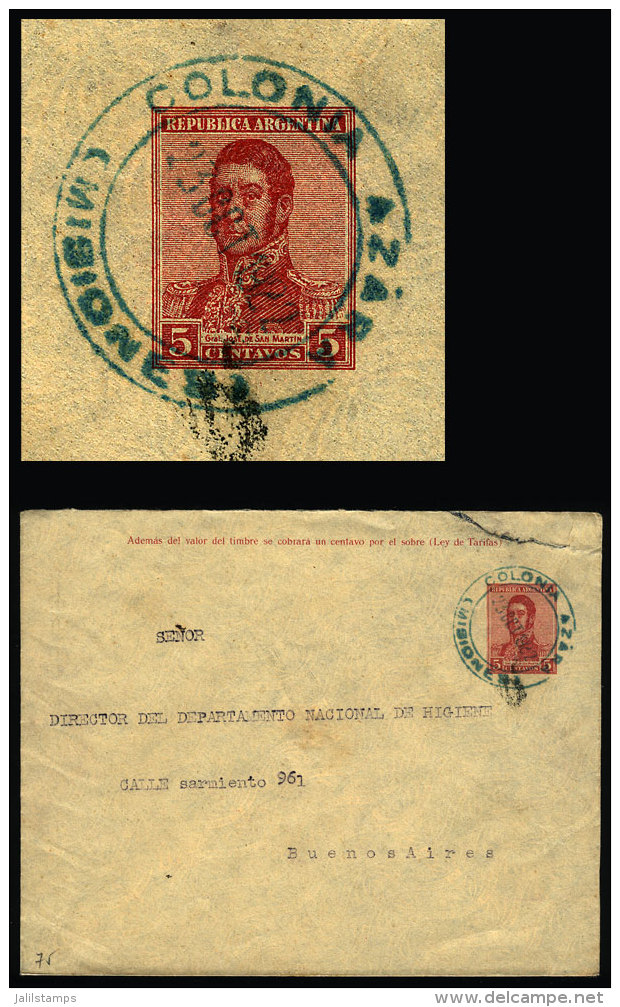 Stationery Envelope Mailed On 23/OC/1922 With Green Cancel Of "COLONIA AZARA" (Misiones), To Buenos Aires - Brieven En Documenten