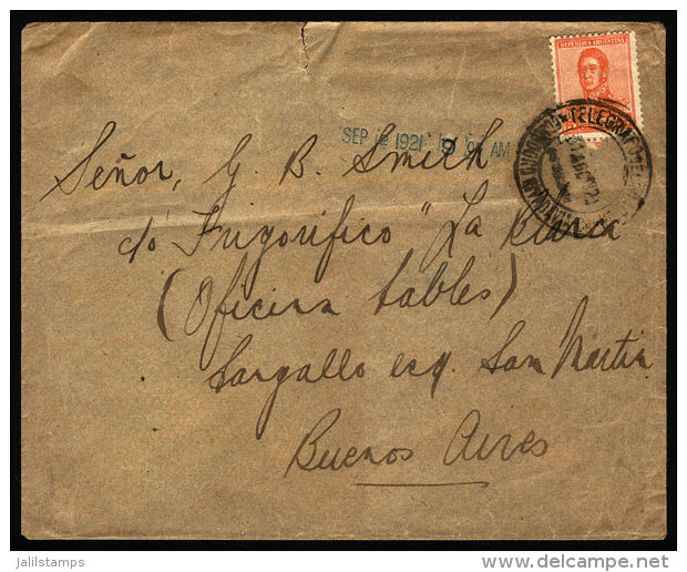 Cover Sent To Buenos Aires On 31/AU/1921 With Postmark Of "TELEGRAFOS DE LA NACION - COMODORO RIVADAVIA" (Chubut),... - Lettres & Documents