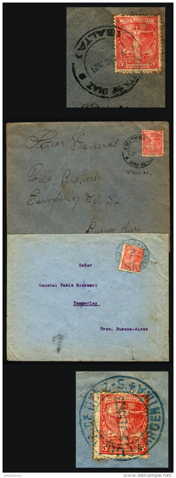 2 Covers Mailed In 1921 And 1923, With Postmarks Of PUERTA DE DIAZ (Salta) In Different Colors And Formats, VF... - Brieven En Documenten
