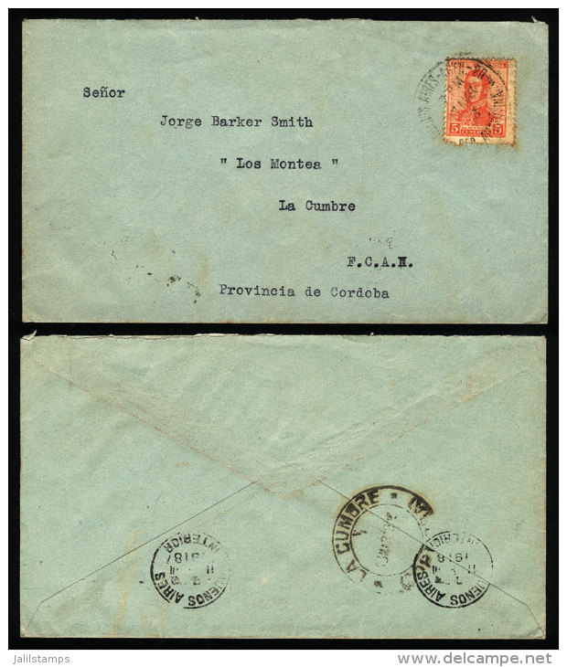 Cover Mailed On 17/MAR/1918 With Postmark Of Buenos Aires AGENCIA 20, And Arrival Cancel Of "LA CUMBRE"... - Brieven En Documenten