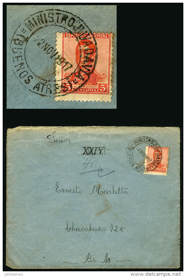 Cover Sent From "MINISTRO RIVADAVIA" (Buenos Aires) To Buenos Aires City On 22/NO/1917. - Brieven En Documenten