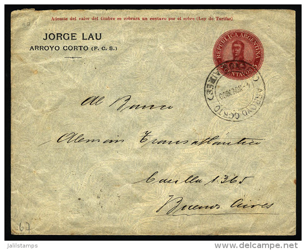 Stationery Envelope Sent From "ARROYO CORTO" (Buenos Aires) To Buenos Aires City On 4/NO/1909, VF Quality - Brieven En Documenten