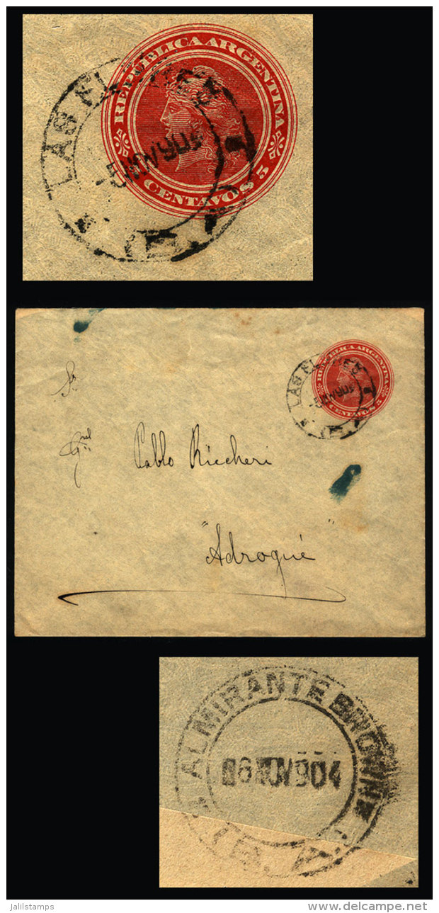 Stationery Envelope Sent From Las Flores To Adrogué On 5/NO/1904, With Interesting Backstamp "ESTAF.... - Lettres & Documents