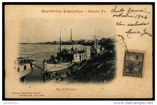 Spectacular PC Sent To Santo Tomé In OC/1904, Franked With 2c. Seated Liberty, With View Of The Port Of... - Brieven En Documenten