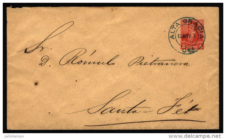 Stationery Envelope Sent To Santa Fe On 15/NO/1903 With Blue-green Postmark Of "ALTA GRACIA" (Córdoba), VF... - Lettres & Documents