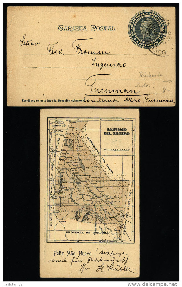 Postal Card Illustrated With Map Of Santiago Del Estero, Used In 1903, VF Quality - Lettres & Documents