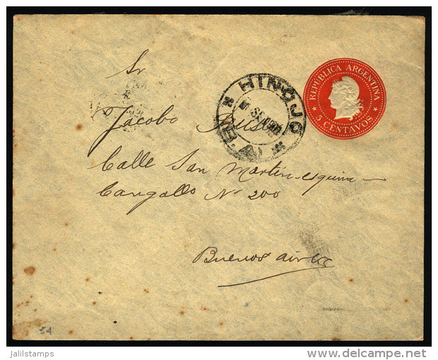 Stationery Envelope Posted In SE/1902 With Postmark Of "HINOJO" (Buenos Aires), VF Quality - Lettres & Documents