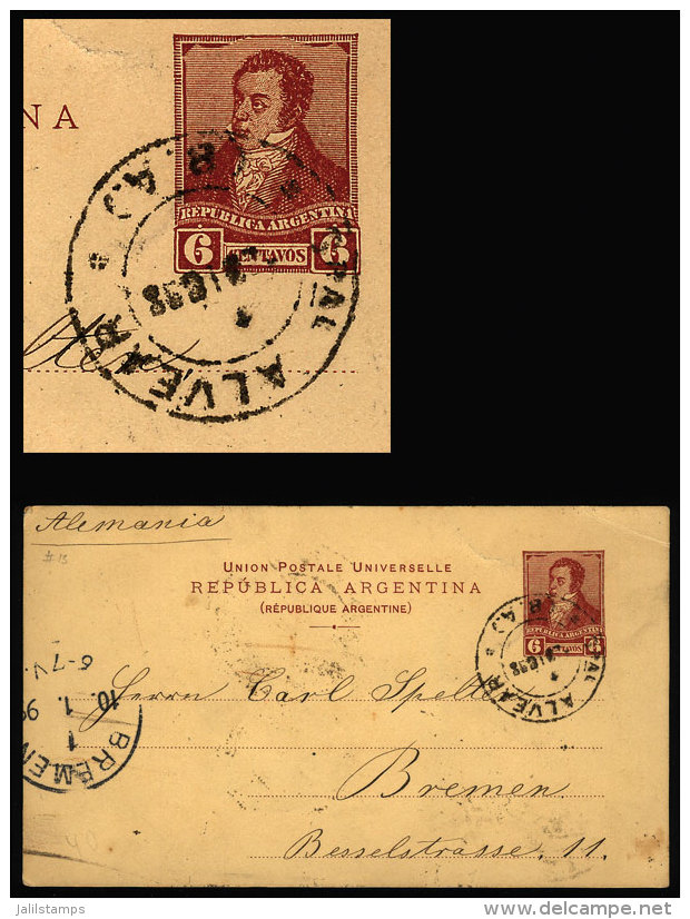 Postal Card Sent From  "Gral ALVEAR" (Buenos Aires) To Bremen (Germany) In DE/1898 - Storia Postale