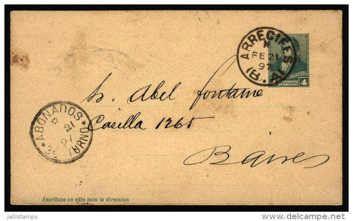 Postal Card Sent From "ARRECIFES" (Buenos Aires) To Buenos Aires City On 27/FE/1897, VF Quality - Brieven En Documenten