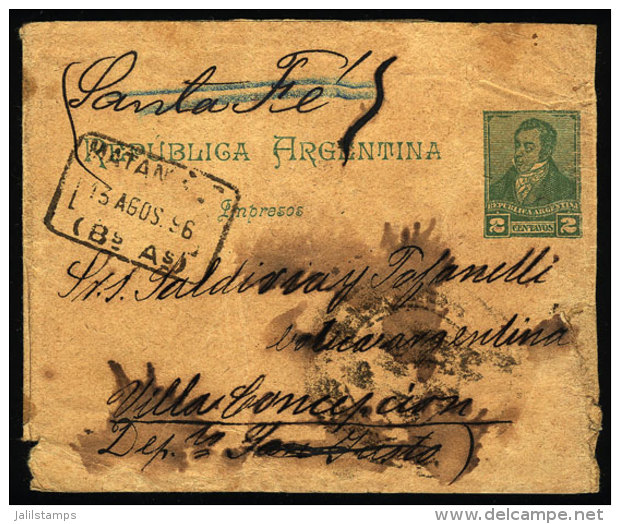 Wrapper Posted On 13/AU/1896 With Rectangular Datestamp Of "MATANZA" To Santa Fe. - Lettres & Documents