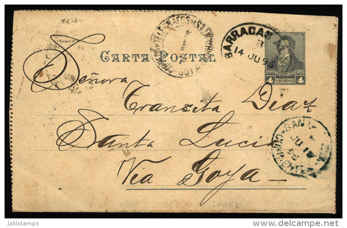 Lettercard With Oval Postmark Of "BARRACAS AL SUD", And Arrival Mark Of "SANTA LUCIA" (Corrientes) And Transit Of... - Lettres & Documents