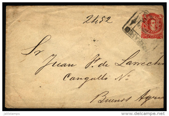 5c. Rivadavia Stationery Envelope Sent To Buenos Aires In JUN/1888, With Rectangular Cancel Of Rosario, VF Quality - Lettres & Documents