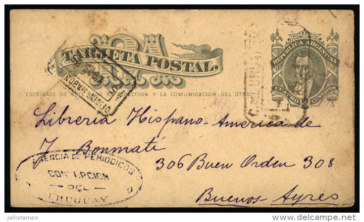 Postal Card Sent To Buenos Aires On 5/AU/1886 With Rectangular Cancel Of C. DEL URUGUAY, VF Quality - Lettres & Documents