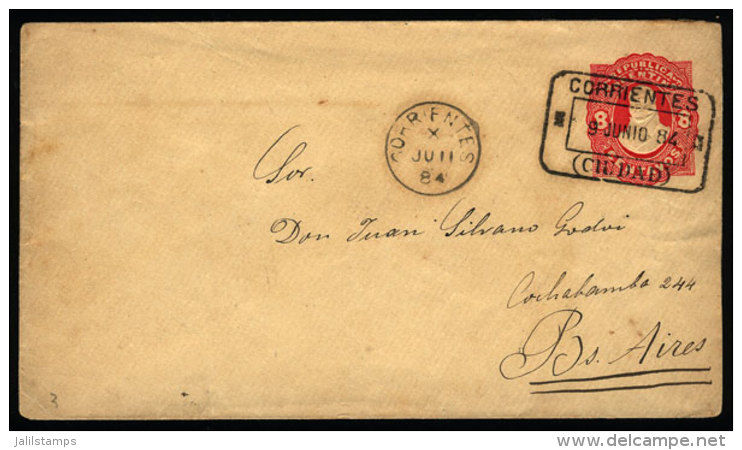 Stationery Envelope Mailed To Buenos Aires On 9/JUN/1884 With Rectangular "CORRIENTES (CIUDAD)" Cancel, VF Quality - Brieven En Documenten