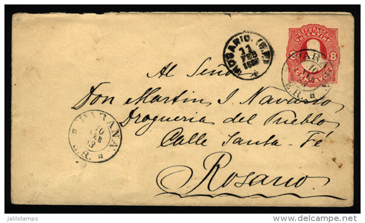 Stationery Envelope Sent To Rosario On 10/FE/1883 With Double Circle Datestamp Of PARANA, VF Quality - Brieven En Documenten